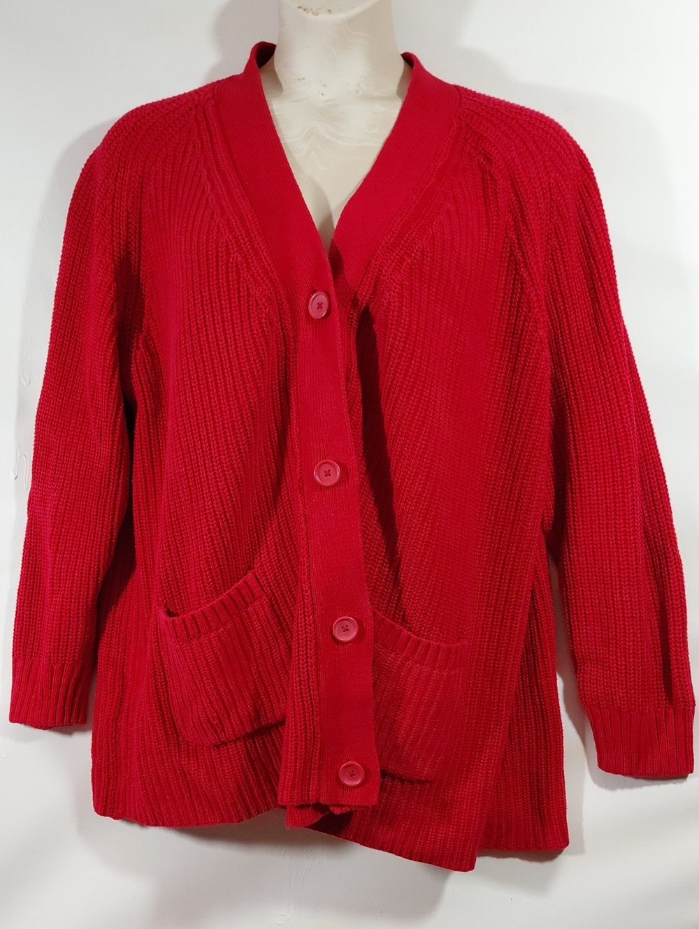 Woman Within Red Women's Grandpacore Button-Front Knit Cardigan Sweater 3XL